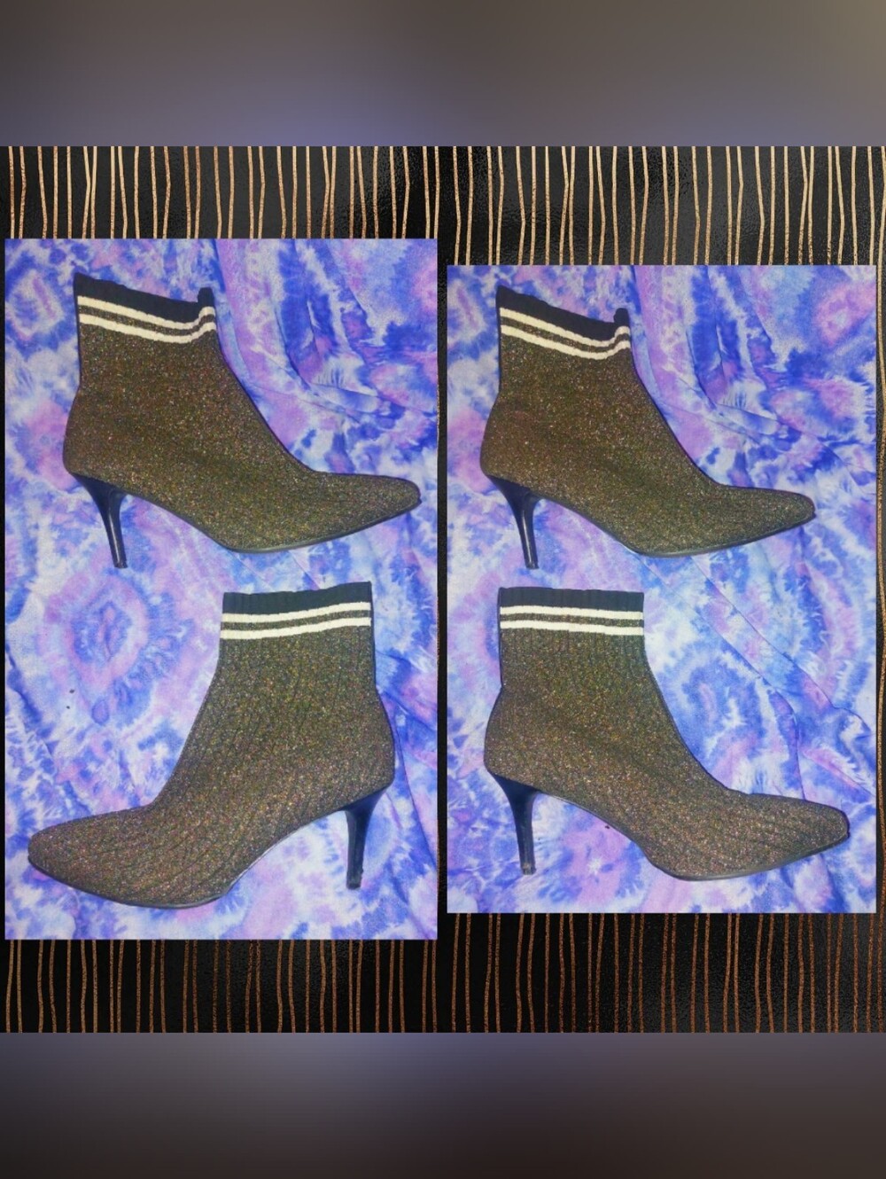 Stuart Weitzman Blk/Multi Golsac Shimmery Metallic Knit Sock Ankle Booties 11M - Picture 3 of 12